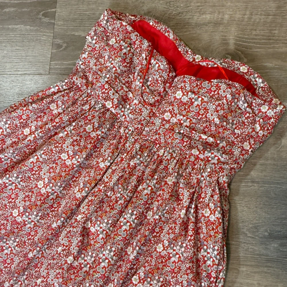 J. Crew Strapless Red Floral Dress-size 12